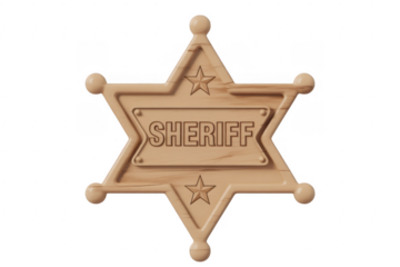 Wooden sheriff badge wooden badge law enforcement isolated on a transparent background