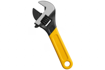 Yellow and black adjustable wrench tool isolated on a transparent background