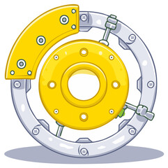 Cartoon vehicle brake disc with caliper and wheel cylinder. Automotive system design