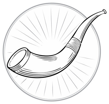 Outline Shofar Horn in Circle for Rosh Hashanah, a cultural symbol of Jewish New Year holiday