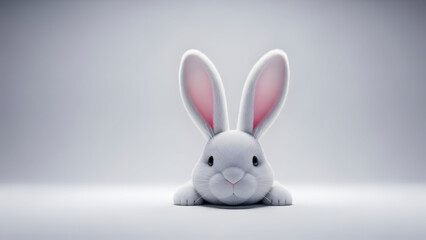 Cute white bunny with pink ears sitting isolated vector illustration flat design