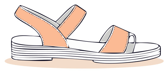 Stylish casual peach flat sandal illustration perfect for comfortable summer footwear fashion