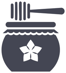 Glass jar with flower design and honey dipper stick for sweet liquid