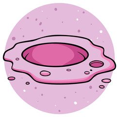 Pink Cartoon Puddle with Smaller Puddles on a Pink Circle Background Illustration