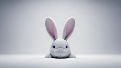 Cute white bunny with pink ears sitting isolated vector illustration flat design