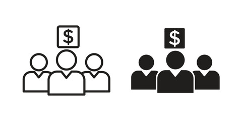 Fototapeta premium Mutual funds icons in black glyph and liner versions for design.