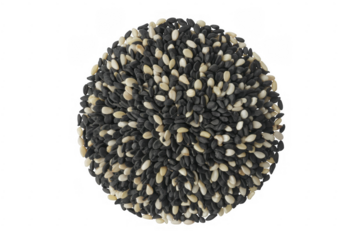 Black and white sesame seeds in a circular pile black sesame seeds isolated on a transparent background
