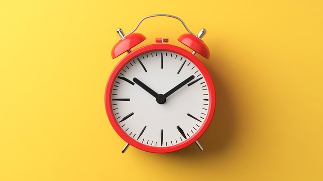 Red alarm clock on yellow background showing time concept and deadlines