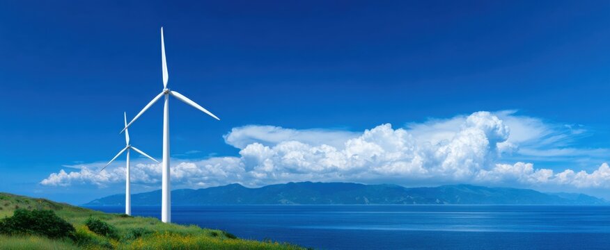 Wind turbines harness refreshing breezes for a sustainable cleaner greener tomorrow.