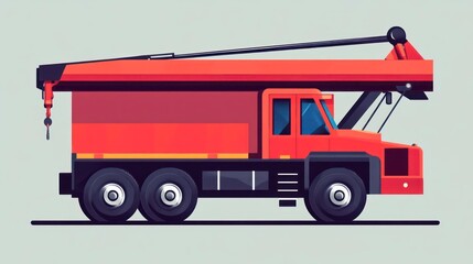 Red crane truck illustration industrial vehicle for construction and transportation