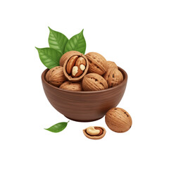 Bowl full of walnuts with leaves