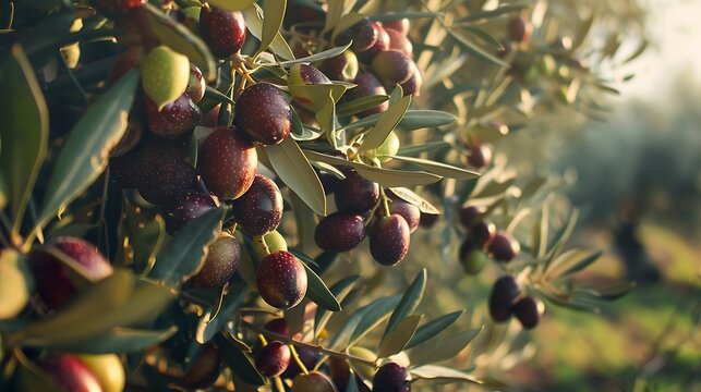 An olive tree laden with ripe olives ready for harvest