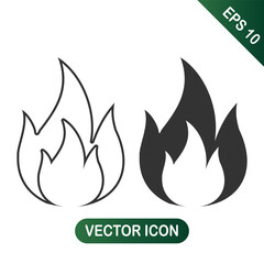 Simple Fire Flame Icon Set Outline and Solid