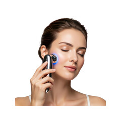 Woman using facial device for skincare
