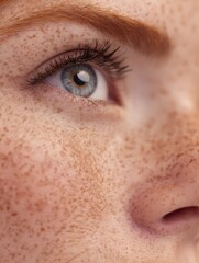 Fototapeta premium Close-up Portrait Showing Natural Skin Texture and Genuine Emotion With Soft Lighting and a Neutral Background for Text Placement