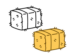 Simple hay bale illustration with a colored version and an outline version, clean and minimal style suitable for icons, UI design, stickers, educational materials, and farm graphics. © Crazy Monday Studio