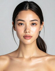 Ultra realistic studio portrait photo of a young adult Asian woman, natural skin texture.