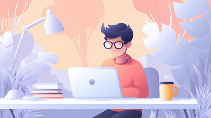 Cartoon Character - Diverse Freelancer Working