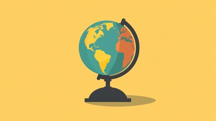Stylized globe illustration on yellow background representing global concept