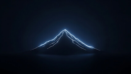 Electric mountain peak illuminated by lightning in dark night