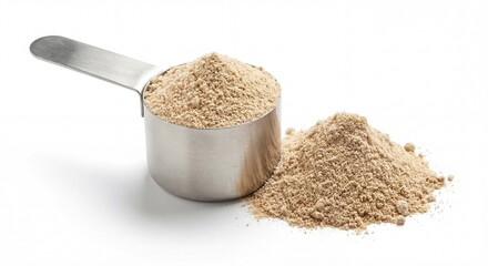 Whey Protein Powder in Metal Scoop