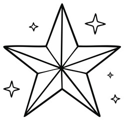 Obraz premium Black and white hand-drawn star shape with smaller stars illustration