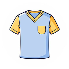 Cartoon VNeck T-Shirt Design with Pocket and Yellow Sleeves for Creative Fashion Style