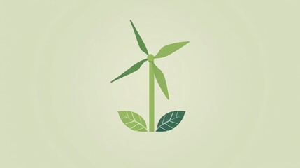 Stylized wind turbine with leaves sustainable energy illustration