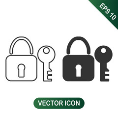 Outline and Solid Padlock Key Icons for Security