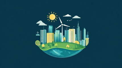 Sustainable city illustration green energy and urban development concept