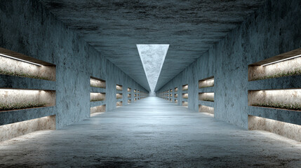 Monolithic Greenhouse: Symmetrical Vanishing Point Perspective of a High-Tech Hydroponic Vertical Farm Corridor