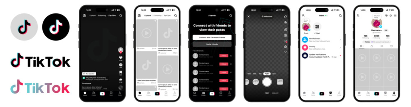 TikTok app UI 2026 update shown on iPhone 17 Pro with notifications, app UI elements, and icons, modern mobile interface design in vector format for clean preview.