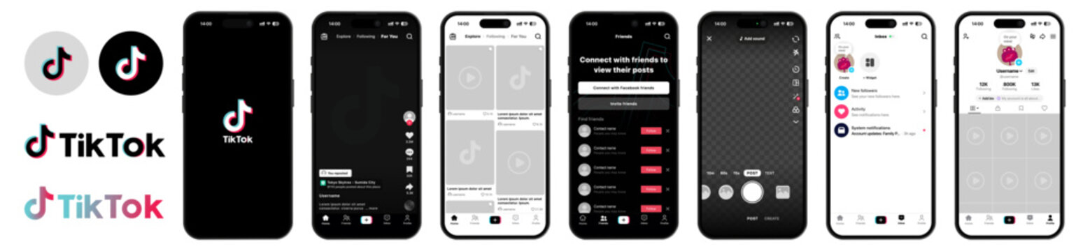 TikTok app UI 2026 update shown on iPhone 17 Pro with notifications, app UI elements, and icons, modern mobile interface design in vector format for clean preview.