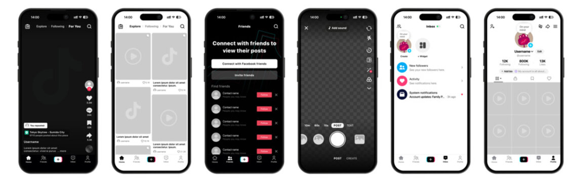 TikTok app UI 2026 update shown on iPhone 17 Pro with notifications, app UI elements, and icons, modern mobile interface design in vector format for clean preview.