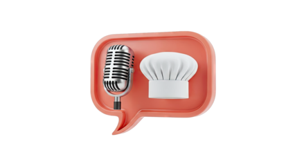 Podcast Icon: Microphone and Chef Hat in Speech Bubble