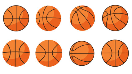 Grid of Multiple Orange Basketballs on Isolated White Background