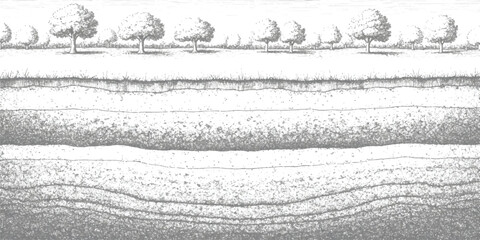 Fototapeta premium Illustration of a cross-section showing soil layers beneath a surface with trees