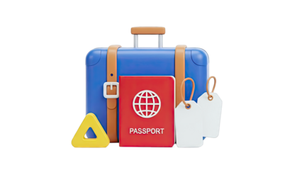 Travel Essentials: Suitcase, Passport, and Luggage Tags