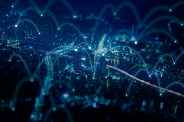 Cityscape with wi-fi connection conceptual,information communication technology concept