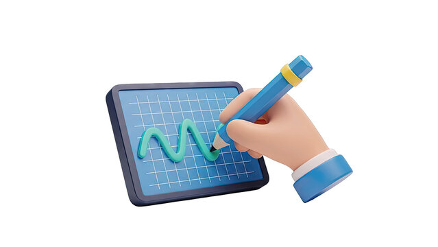 3D Cartoon Hand Drawing Graph on Tablet - Powered by Adobe