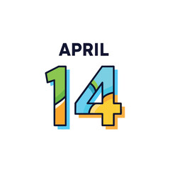Fototapeta premium Vibrant and modern calendar design for April 14, highlighting a significant date with colorful typography