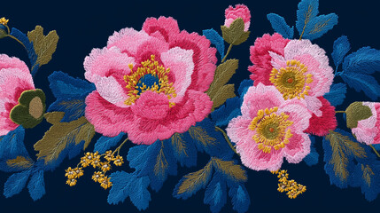 Embroidery-Inspired Floral Vector Pattern
