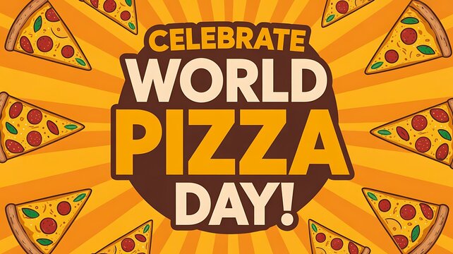 World pizza day celebration banner with pizza slices illustration
