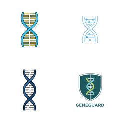 DNA Helix and GeneGuard Shield Icon Set Biotechnology and Genetics Vector Illustration