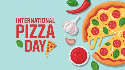 International pizza day colorful banner with pizza slices
