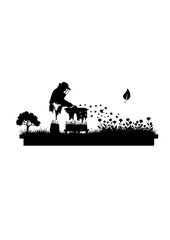 Urban Beekeeping Silhouette for Biodiversity Conservation and Sustainable City Living Environment Protection Ecology Concept Vector