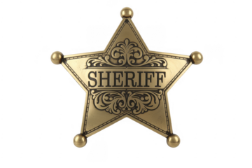 Gold Sheriff Badge with Black Lettering star law enforcement isolated on a transparent background