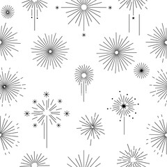 Naklejka premium Elegant and Minimalist Firework Pattern Illustration Showcasing Diverse Burst Styles with Radiating Lines in Monochrome Design for Celebration Themes