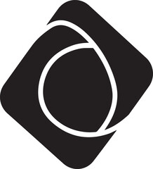 Abstract geometric symbol representing a stylized ellipse within a diamond shape, in black and white