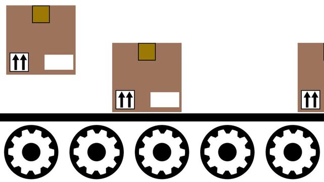 Cardboard box moving on industrial conveyor belt 2D cartoon object animation. Automated packaging. Warehouse logistics. Mechanical handling system animated flat colorful item 4K video isolated